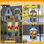 Solar Lantern Outdoor Waterproof Nature Inspired Vibrant Aesthetics Floral Red Flowers Yellow Green Garden Decor LED Solar Lights Hanging/Tabletop Lamp Gifts for Women Mom for Outside Yard Patio - Image 3