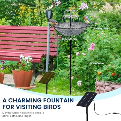 Solar Fountain for Bird Bath Outside, Garden Water Feature with Ground Stake Stand or Hanging Style for Patio, Yard & Lawn (B-Gray) - Image 2
