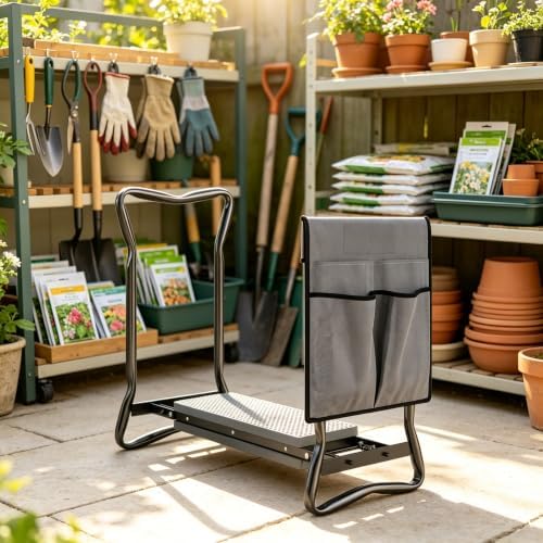 Foldable Garden Kneeler Seat 2-in-1 Heavy Duty with Tool Pouch Gray - Image 4