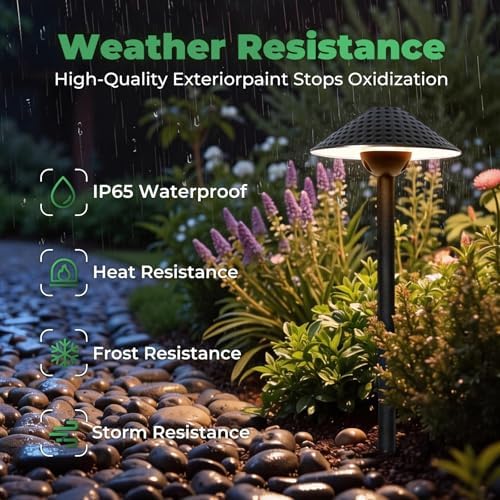 Gardencoin Low Voltage Pathway Lights (6.69'' Shade, 21.54'' Tall) 12V Outdoor LED Landscape Pathway Lighting Aluminum Vintage Hammered Path Lights with 4W 2700K Replaceable Bulb, 4 Pack - Image 6