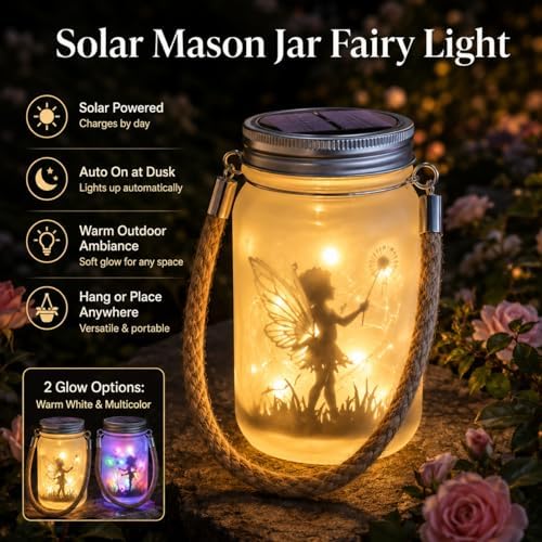 Solar Mason Jar Lights, Glass Hanging Fairy Lantern with Warm White or Multicolor Glow, Solar Garden Decor for Patio Yard Porch Outdoor Ambiance (Style 1) - Image 3