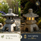 Qeeman Solar Pagoda Garden Statues Decor: Resin 10.4In Zen Sculpture - Image 5