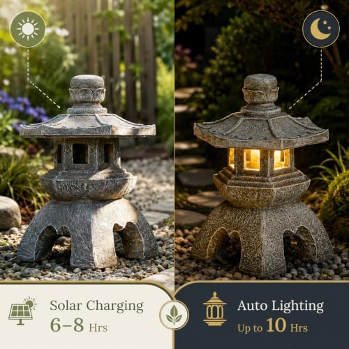 Qeeman Solar Pagoda Garden Statues Decor: Resin 10.4In Zen Sculpture - Image 5