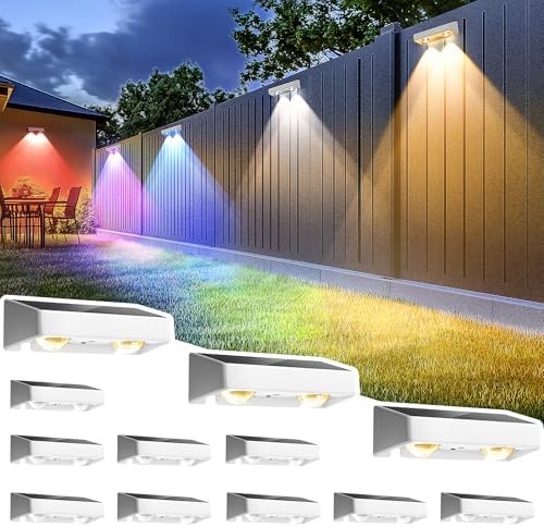 SOLPEX Solar Fence Lights Outdoor, 9 Fixed Colors ＆ Color Changing Fence Solar Lights Outdoor Waterproof IP65, LED Deck Lighting for Backyard Wall Step Patio Railing Pool Porch (12 Pack) by Solpex