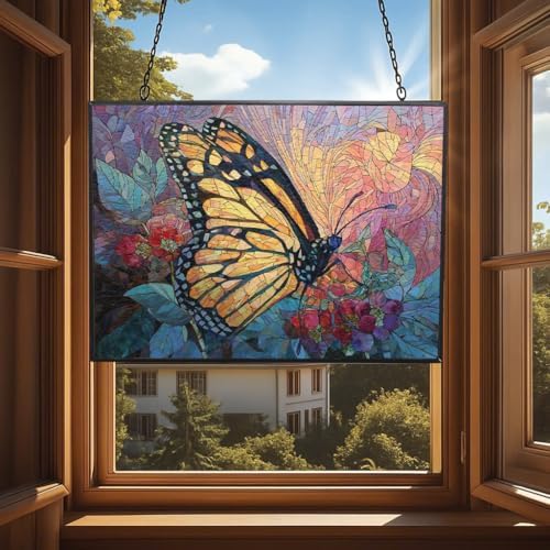 Personalized Rectangle Mosaic Butterfly and Berries Stained Glass Window Hanging, Suncatcher for Women, Stained Glass Window Decor Perfect Home Décor - Image 4