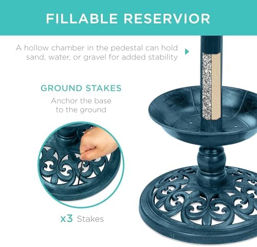 Best Choice Products Bird Bath W/Solar Light & Planter - Peacock Blue - Image 3