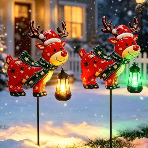 2 Pack Solar Lights Outdoor Metal Reindeer Christmas Decor Garden Stakes by MRHEPHAESTUS
