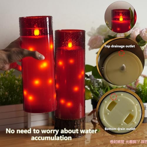 kakoya 11" x 4" Large Outdoor Waterproof Flameless LED Candles with Remote and Timer,Acrylic Pillar Candles Battery Operated with Embedded Star String for Porch,Patio,Outdoor Decor,Set of 2(Red) - Image 4