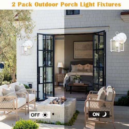 Outdoor Wall Light Fixture, Metal Glass, White, 2 Pack - Image 7