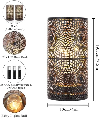 JHY DESIGN Set of 2 Black Table Metal lamp Battery Powered Cordless Accent Light with Warm White Fairy Lights Bulb Battery Operated Great for Weddings Parties Patio Events for Indoors Outdoors - Image 2