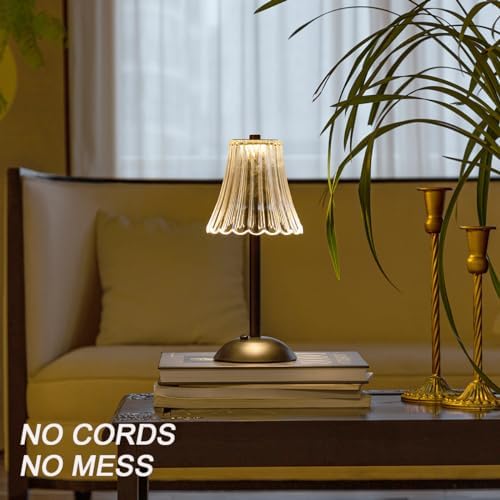 HEQET Cordless Table Lamps for Home,Table,Dining Room, Gold Rechargeable Lamps, USB Charge 12'' Tall LED Brass Portable Outdoor Indoor Table Lamp with Built-in Dimmer (Black-White) - Image 3