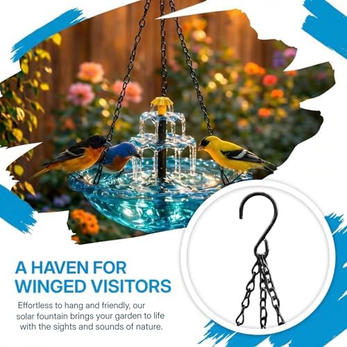 Solar Bird Bath Fountain Hanging – Solar Powered Outdoor Water Fountain for Birds,Hanging Bird Bath with Water, Easy Setup Garden Decor for Patio, Balcony, Backyard (Pink) - Image 6