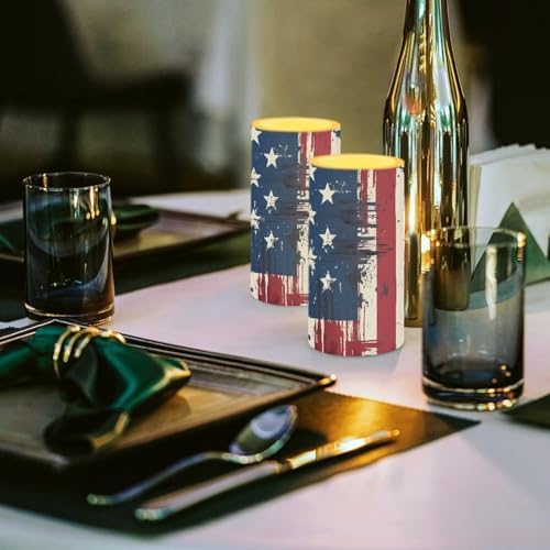 USA Flag Flameless Candles Independence Day Flag LED Pillar Candles with Remote and Timers Battery Tea Lights for Outdoor Patio Porch Memorial Day Lanterns - Image 3