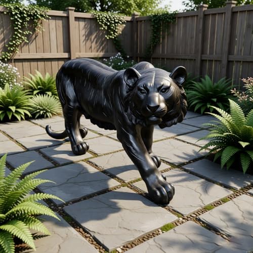 Large Black Tiger Statue Outdoor Garden Sculpture - 33.46" L x 15.75" H Weather Resistant Wildlife Animal Figurine Decor Feng Shui Protection Beast for Patio, Lawn, Yard, Pathway by Gahowlen