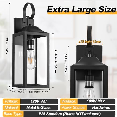 19" Large Outdoor Wall Lights Exterior Light Fixtures Black - Image 5