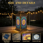 Stained Glass Style Solar Lantern Outdoor Garden Hanging Lantern Sunflower Stained Glass Spring Color Mosaic Design Waterproof Solar Powered Lighting Outside Table Lamp for Patio Deck Yard Camping - Image 2