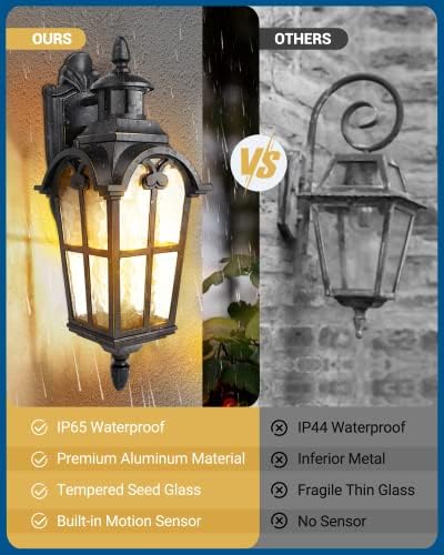 DEWENWILS Motion Sensor Outdoor Wall Lights 2-Pack Dusk to Dawn Black - Image 6