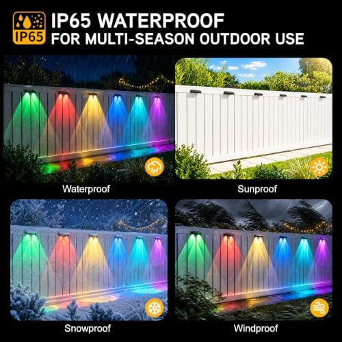 Solar Fence Lights Outdoor Waterproof,9 Modes Color Changing Solar Powered Deck Lights,12H Runtime Optical Lens Lighting for Halloween Christmas Decorations,Patio/Wall/Backyard/Garden/Step(10 Pack) - Image 3