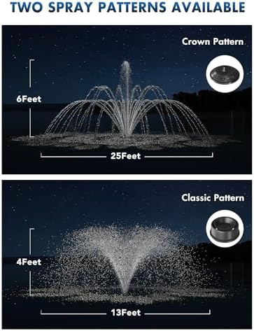 FS02 110V, 1/2 HP, Large Pond Floating Fountain with LED RGB Lights, Oil Free Pump 9000 GPH with 100’ Cord, Two Spray Patterns Included - Image 5