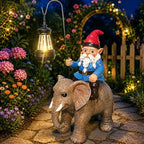 Garden Gnome Riding Elephant Statue Decoration, Funny Resin Solar Gnome with Hanging Lantern for Lawn Patio Yard Garden Outdoor Decor, Gifts for Mom Women and Men (Gnome-G) by Wlcbomuoe