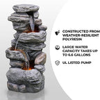 Teamson Home 39.37 in. Outdoor Faux Stacked Stone 4-Tier Water Fountain with LED Lights and Pump, Gray - Image 4