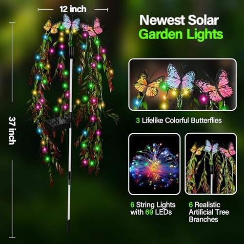 Solar Garden Lights, 2Pack Swaying Butterfly Tree Light Outdoor - Image 2