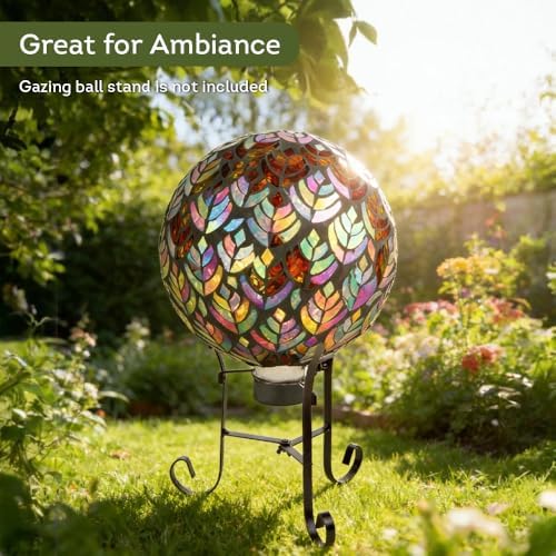 Lily's Home Colorful Mosaic Glass Gazing Ball, Designed with a Stunning Holographic Petal Mosaic Pattern to Bring Color to Any Home and Garden, Silver & Purple (10" Diameter) - Image 4