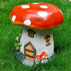 14''H Mushroom House Statue Mushroom Stool Garden Outdoor Decor by BEGORGEO