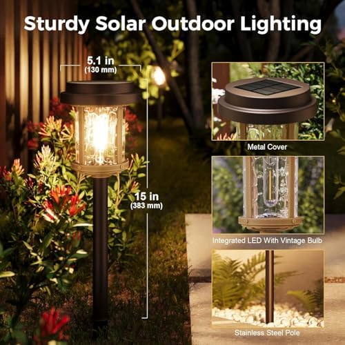 XMCOSY+ Solar Pathway Lights Outdoor, 6-Pack Solar Powered Garden Lights - Image 5