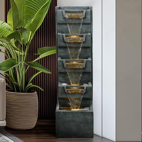 SunJet 39.3inches High Modern Water Fountain – 5-Tier Outdoor/Indoor Water Fountain with Soothing Water Sounds & Warm LED Light, Perfect for Garden, Patio, Home & Office - Image 4