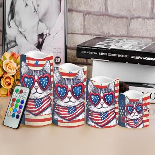 Cute USA Flag Battery Operated Candles with Remote Timer Flameless Candles Tea Lights Color Changing Electric Fake Plastic Pillar LED Candles Patriotic Decoration - Image 4