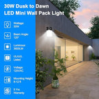 30W Mini LED Wall Pack Light with Dusk to Dawn Photocell, 5000K Wall Pack Light Outdoor Led, AC120V 3600LM Waterproof Outdoor Commercial Lighting Fixture for Garage, Warehouse, Garden, (4 Pack) - Image 5