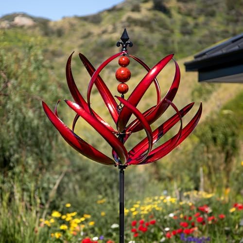 Yard Garden Wind Spinners - 91" Height Extra Large Wind Spinners Outdoor Metal, Kinetic Wind Sculptures for Lawn Patio Garden Decor (Burgundy Lotus) by CyanOasis