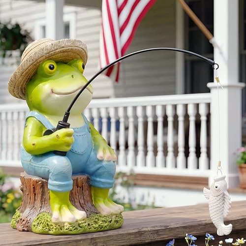 Frog Fisherboy Statue | Outdoor Garden Decor, Resin Animal Statue, Pond Ornaments, Poolside Garden Decor, Koi Fish Pond, Unique Fisherman Gifts - Image 6