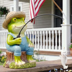 Frog Fisherboy Statue | Outdoor Garden Decor, Resin Animal Statue, Pond Ornaments, Poolside Garden Decor, Koi Fish Pond, Unique Fisherman Gifts - Image 6