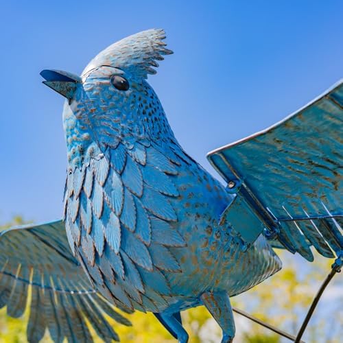 Large Rocking Animals with Flapping Wings Garden Stakes (Blue, Blue Jay) - Image 2