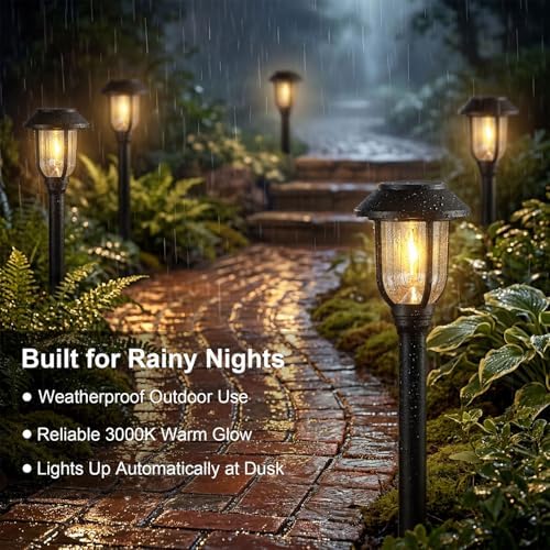 Solar Pathway Lights Outdoor 8 Pack, Warm White Solar Path Lights, Waterproof Energy Efficient Landscape Lights Decorative Auto On/Off, Solar Garden Lights for Yard Walkway Driveway Patio - Image 5