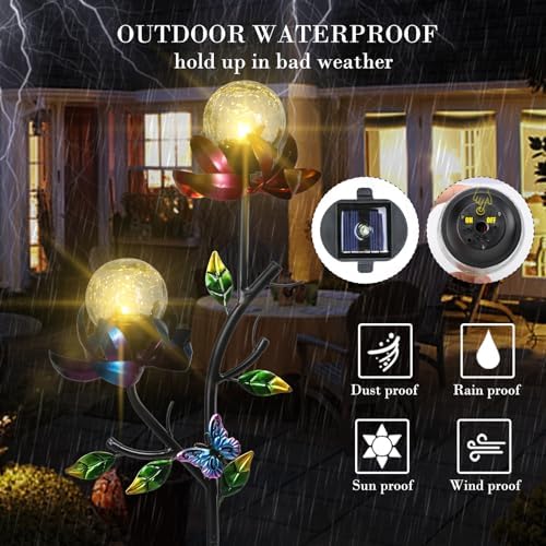 Decorative Solar Garden Light, Flower Glass Globe Stake For Lawn Yard - Image 6