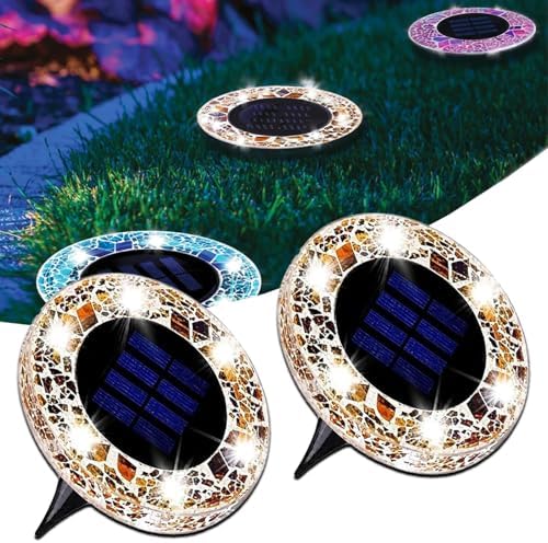 Colorful Mosaic Solar Disk Light,Waterproof Outdoor Glass LED Garden Stake Lighting(Yellow,2) by Unknown