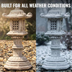 OLOMA Stone Japanese Lantern Garden Sculpture Outdoor Decor Asian Stone Pagoda Statue Cement Handcrafted Yard Ornament Weather Proof Garden Accent Traditional Zen Landscape Decoration - Image 2