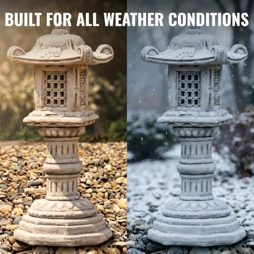OLOMA Stone Japanese Lantern Garden Sculpture Outdoor Decor Asian Stone Pagoda Statue Cement Handcrafted Yard Ornament Weather Proof Garden Accent Traditional Zen Landscape Decoration - Image 2