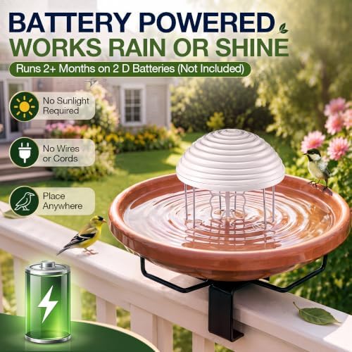 Bird Bath Water Agitator with 2 Round 99.99% Pure Copper Disk, Battery Powered Bird Bath Circulator, Quiet Waterproof Mover Keeps Water Fresh for All Season Use (Butterfly Paddle) - Image 3