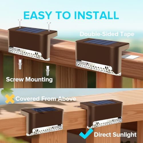 JJX Solar Lights Outdoor 20 Pack, Solar Fence Lights Deck Light for Patio Outdoor Decor, Fence Light Solar Powered for Stairs, Step, Railing and Yard (Warm White) - Image 5