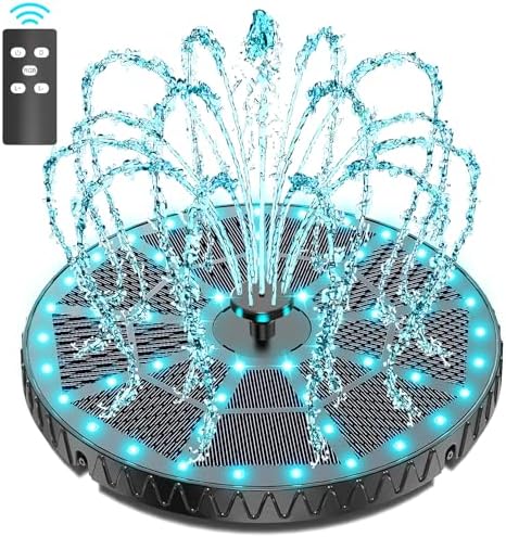 Yzert Remote Solar Fountain Adjust Spray Height with Fantastic Colorful Lights, 2026 6W Solar Bird Bath with 4000 mAh Battery, Solar Water Fountain Pump for Outdoor, Garden Decor, Pond, Pool (54LEDs) by Yzert