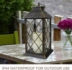 2-Pack 13.5" Vintage Candle Lantern with LED Candle (Distressed Gold, 6hr Timer) - IP44 Waterproof Outdoor Hanging Lanterns Battery Powered - Tabletop Lantern Decorative Home Lanterns - Image 4