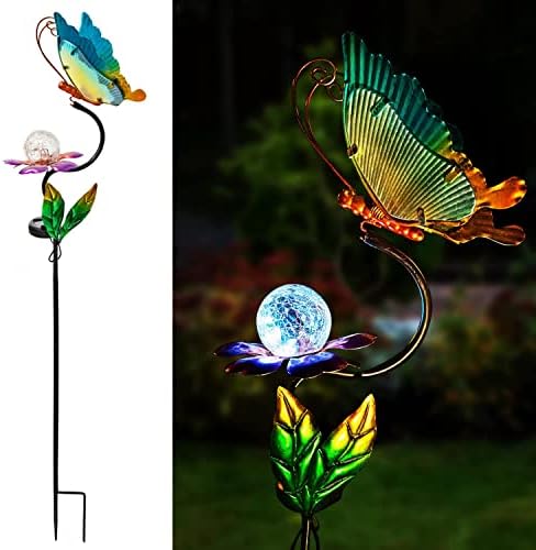 HONGLAND Solar Butterfly Garden Lights, Outdoor Lights Garden Decor for Outside, Flower Yard Decorations, Metal Yard Art for Patio Decor, Gifts for Mom by HONGLAND