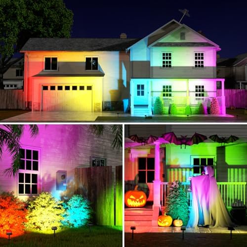 Fabrito Color Changing Solar Spot Lights Outdoor 4 Pack, [6+1 Lighting Modes] Auto On/Off RGB Spotlights, Waterproof Multicolor Landscape Lights for Garden, Tree, Halloween, Christmas - Image 6