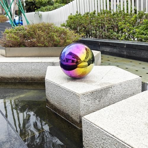 10 inch Stainless Steel Gazing Ball Rainbow Gazing Globe Mirror Reflective Garden Sphere Floating Pond Balls Gazing Ball Colorful and Shiny Home Outdoor Ornament - Image 5