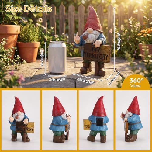 Lavezee Funny Garden Gnome, Middle Finger Gnomes Statue with Solar Lighted Sign – “My Territory” for Patio Backyard Porch Outdoor, Humorous Housewarming Gifts for Men Dad Husband - Image 2