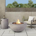 2-Piece Outdoor Propane Fire Pit Table Set w/Tank Cover Table, 31.5-inch 50,000 BTU Bowl Concrete Firepit SUS201 Round Burner with Steel Lid, Lava Rocks, Rain Cover… by ReeQuo-BEAUTYYOURHOMEBEAUTYYOURLIFE